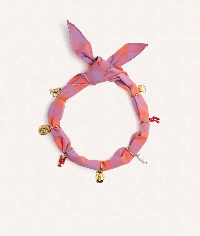 cafide-pets-jewelry-sira-hundebandana-violett-vichy-koralle-mit-charms image 1