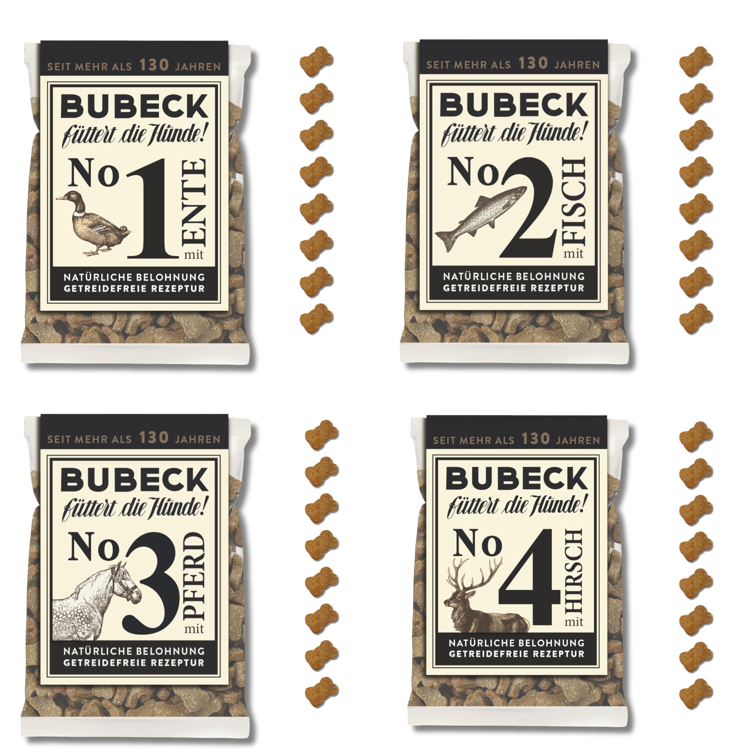 bubeck-hundekuchen-probierpaket-getreidefrei-4x210g-ente-fisch image 1