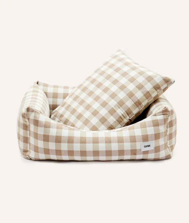 cafide-sleep-snozy-hundebett-vichy-beige-m-waschbar image 1