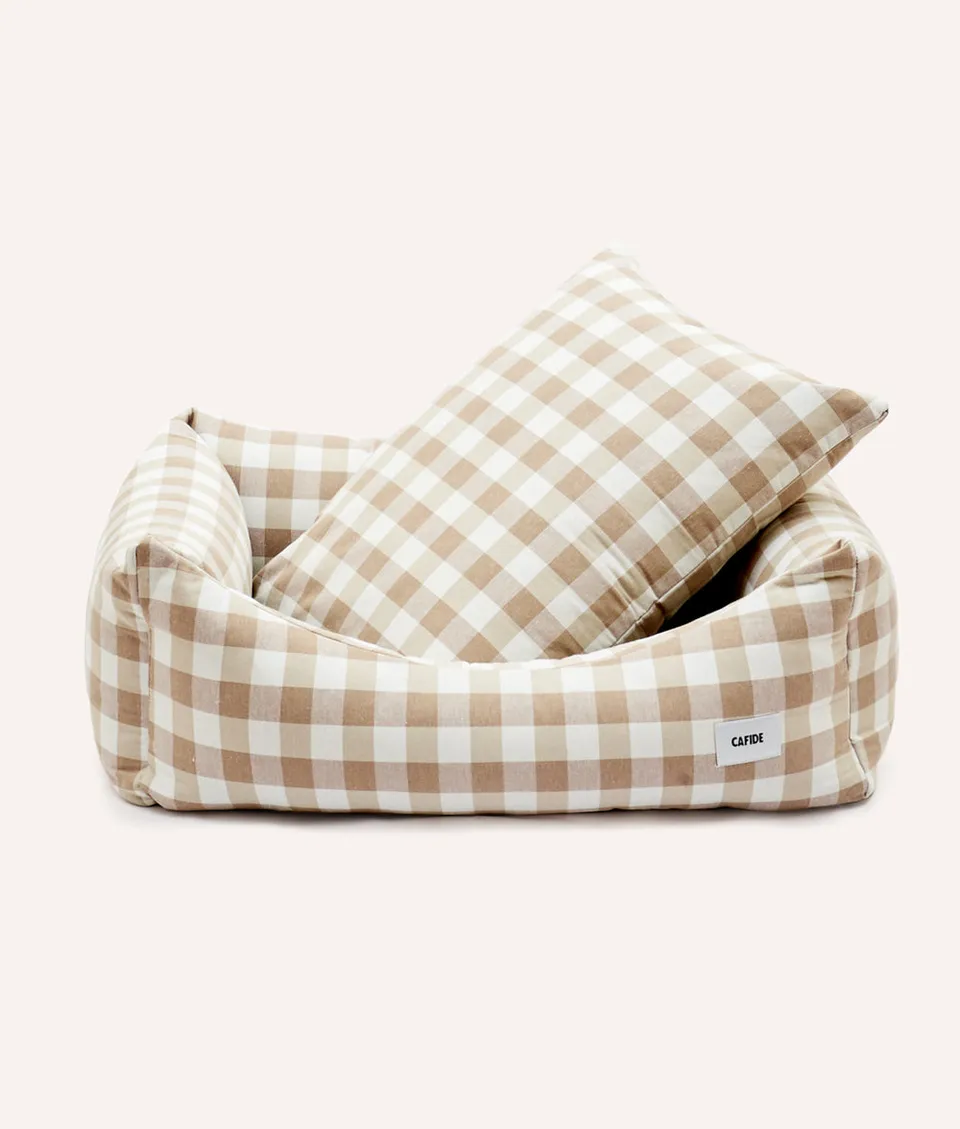 cafide-sleep-snozy-hundebett-vichy-beige-m-waschbar image 1