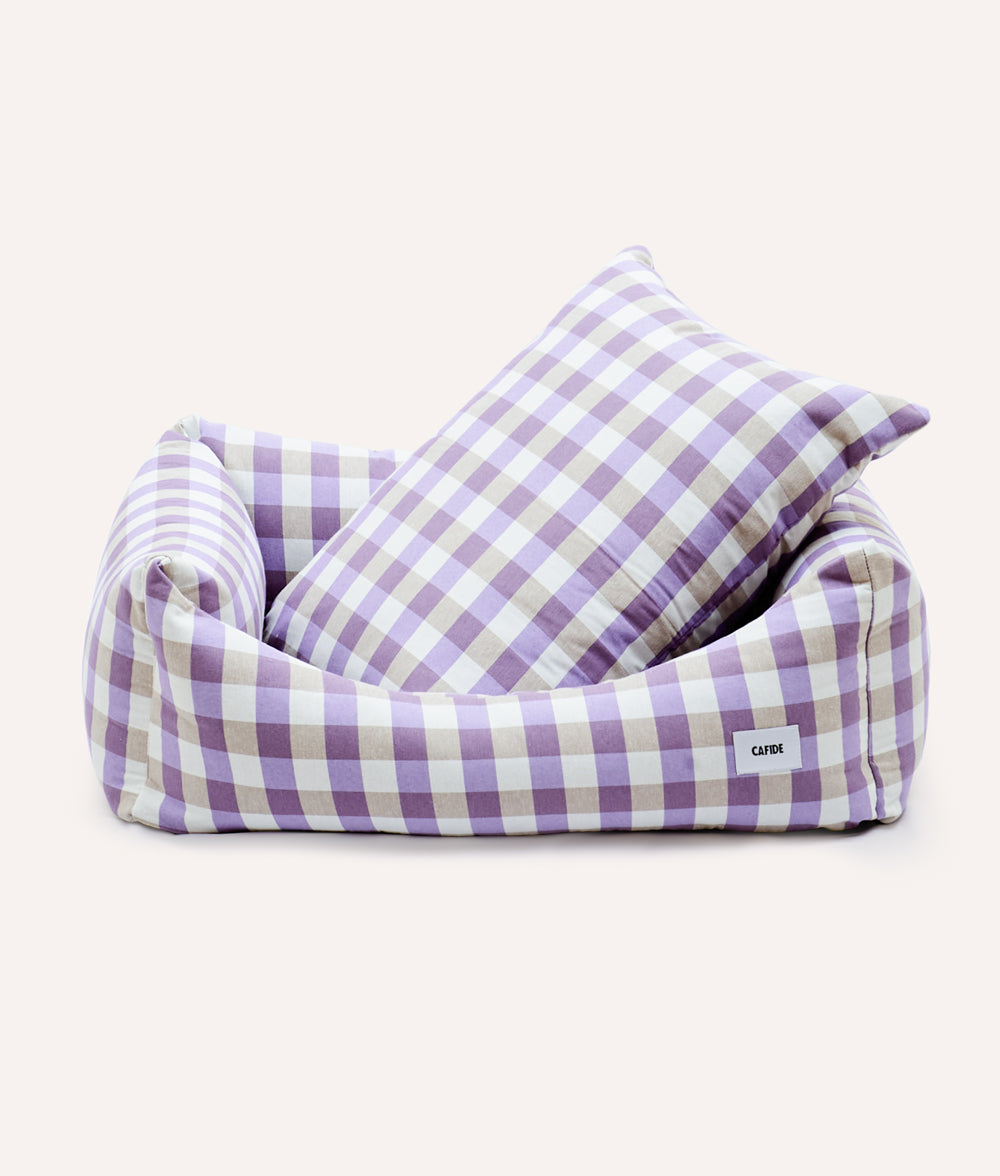 cafide-sleep-snozy-hundebett-vichy-violett-atmungsaktiv image 1