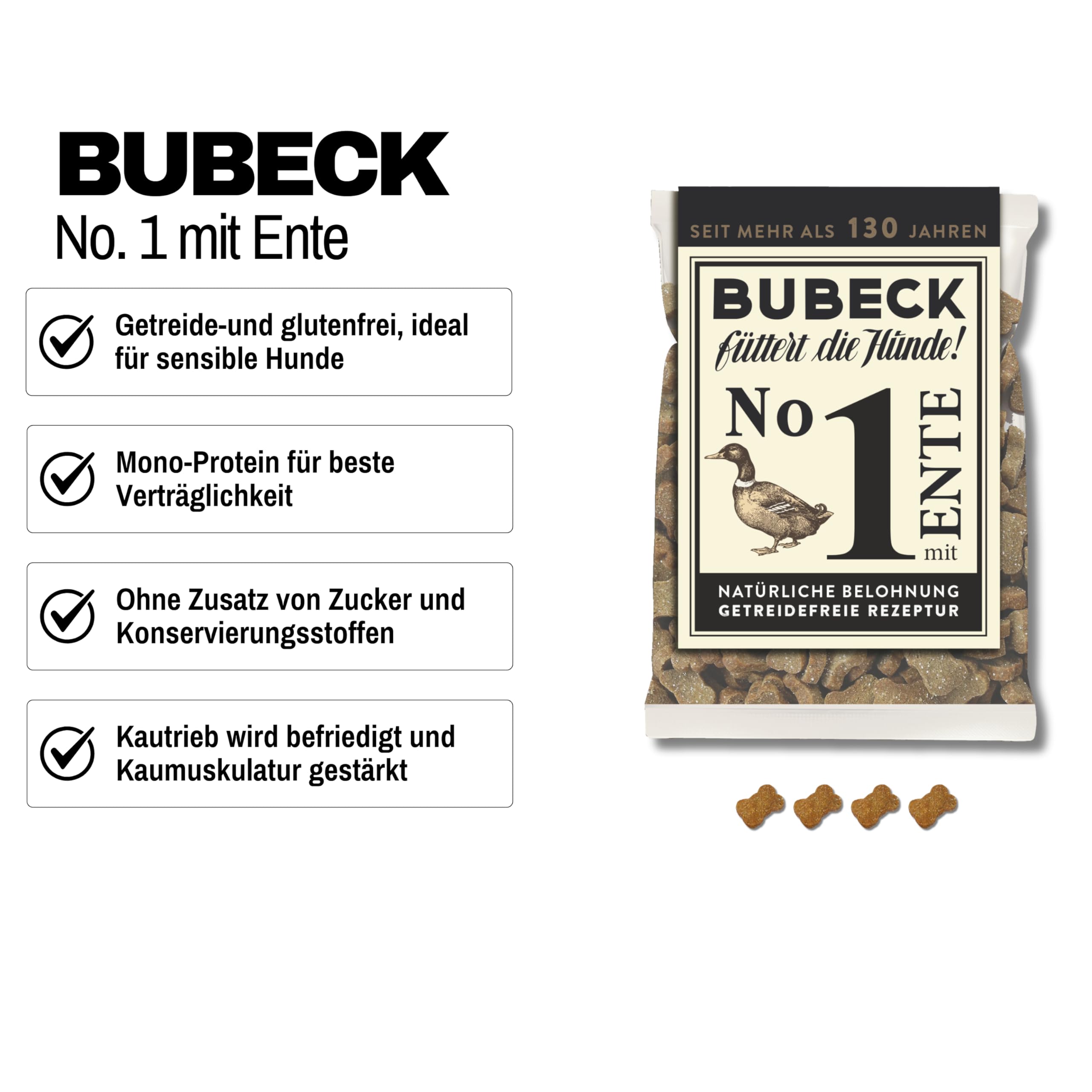 bubeck-hundekuchen-probierpaket-getreidefrei-4x210g-ente-fisch image 2