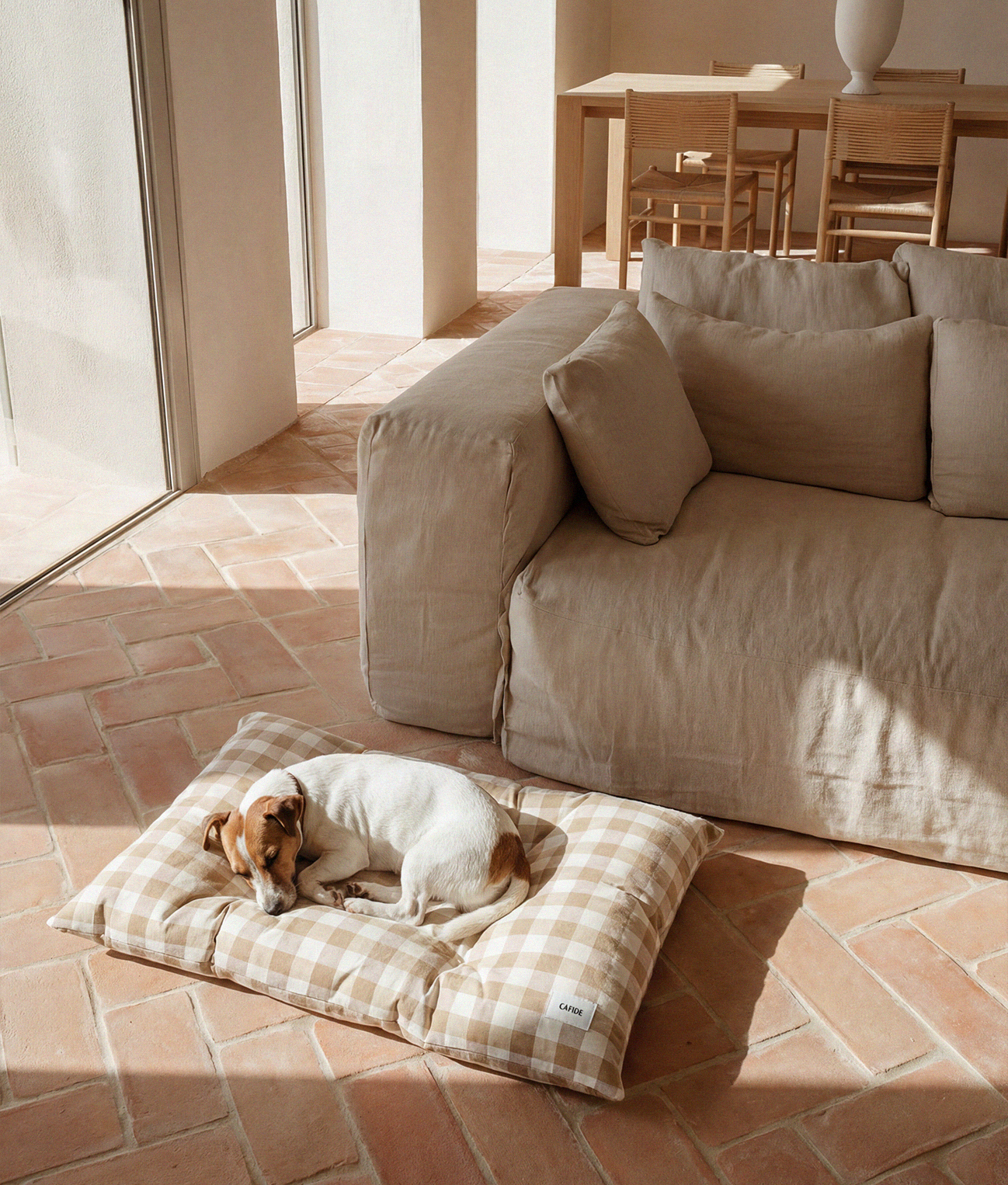 cafide-sleep-bela-hundekissen-vichy-beige-atmungsaktiv image 2