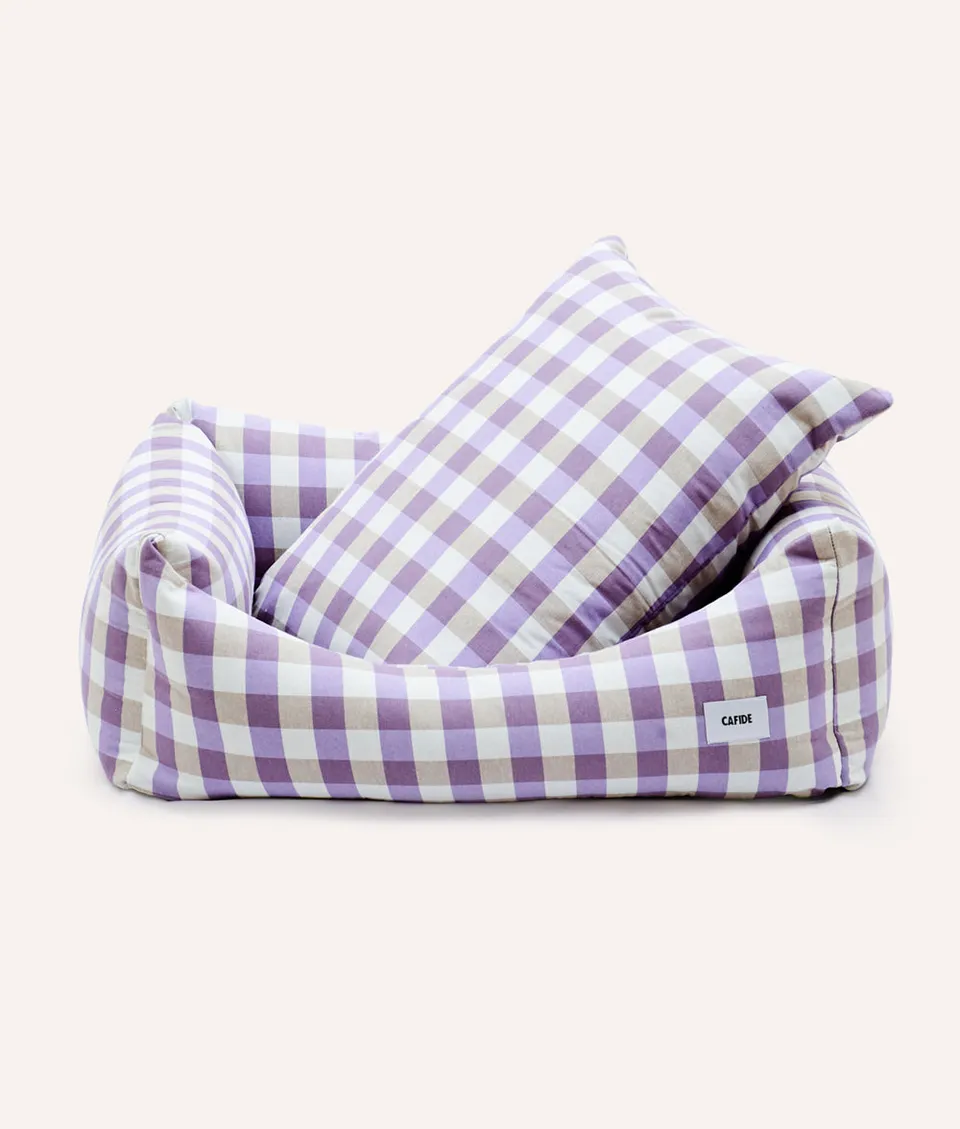 cafide-sleep-snozy-hundebett-vichy-violett-atmungsaktiv image 1
