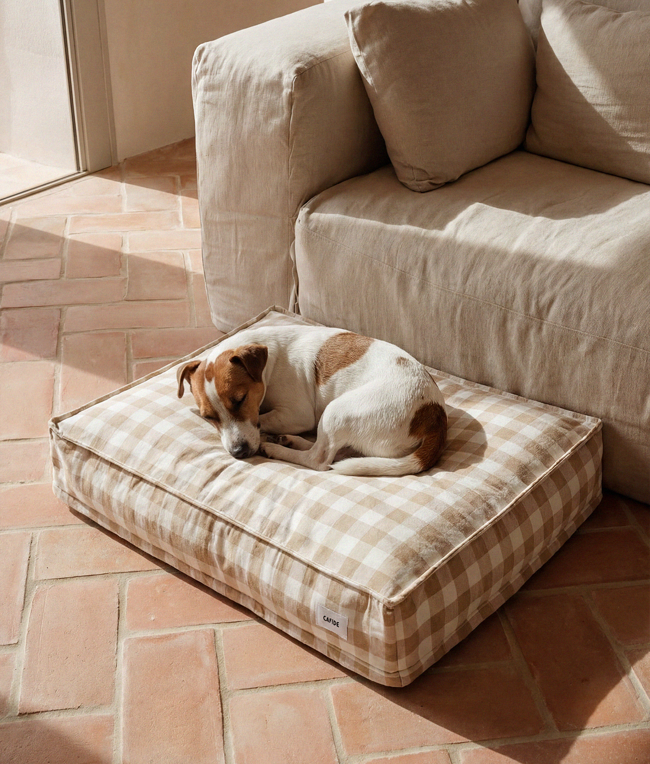 cafide-cuadra-hundebett-beige-vichy-sommer-m image 2