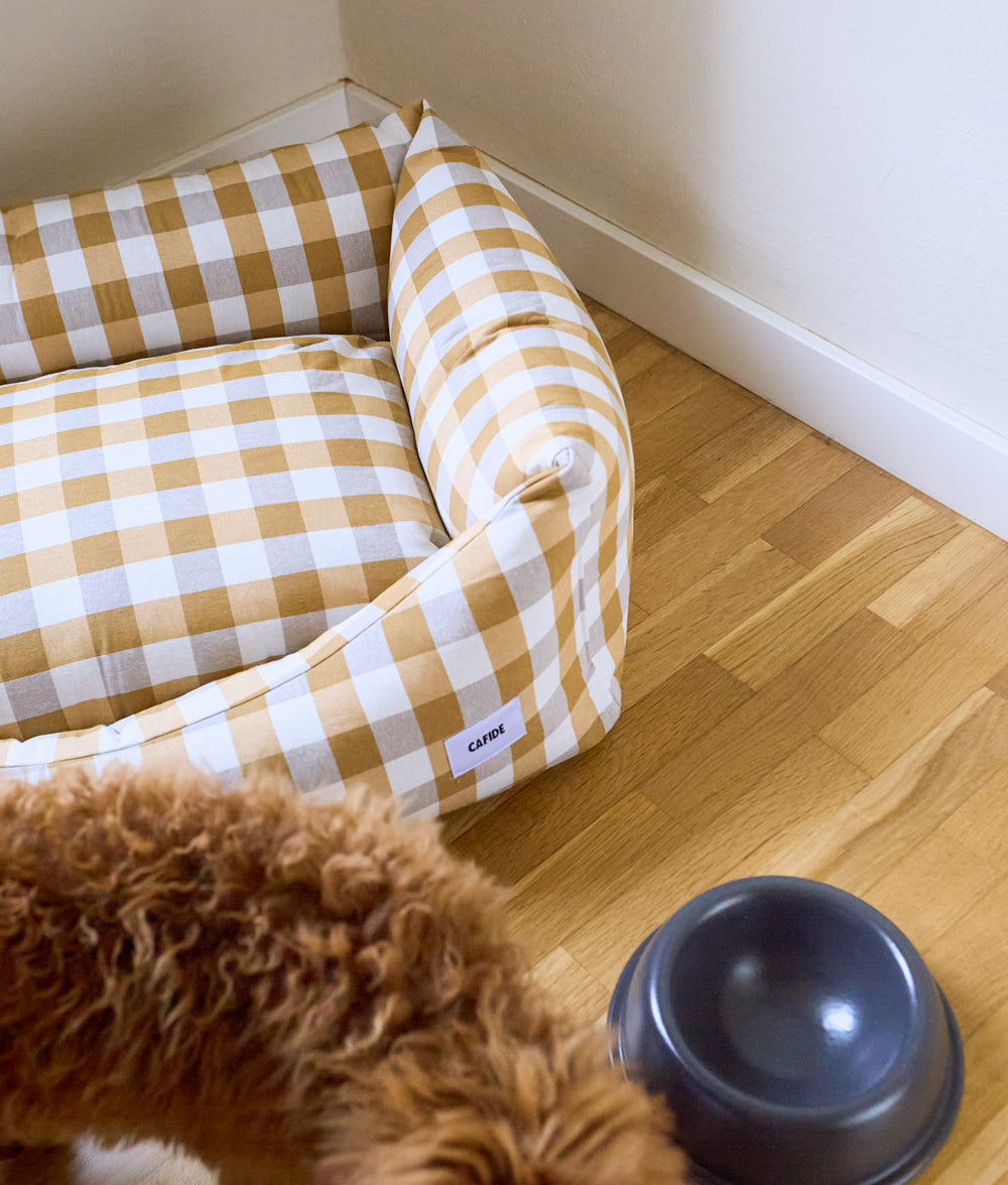 cafide-pets-sleep-snozy-hundebett-vichy-senf-waschbar image 3