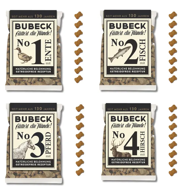 bubeck-hundekuchen-probierpaket-getreidefrei-4x210g-ente-fisch image 1