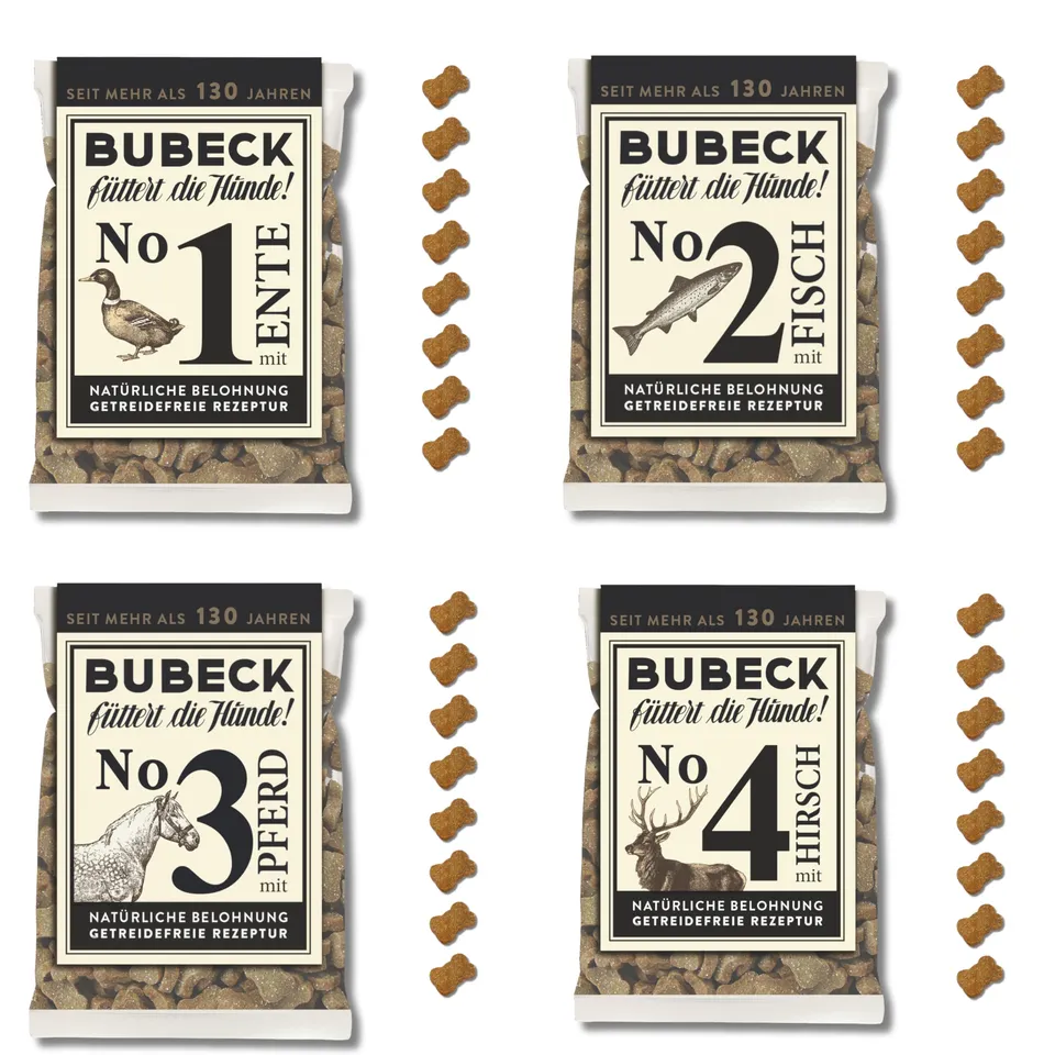 bubeck-hundekuchen-probierpaket-getreidefrei-4x210g-ente-fisch image 1