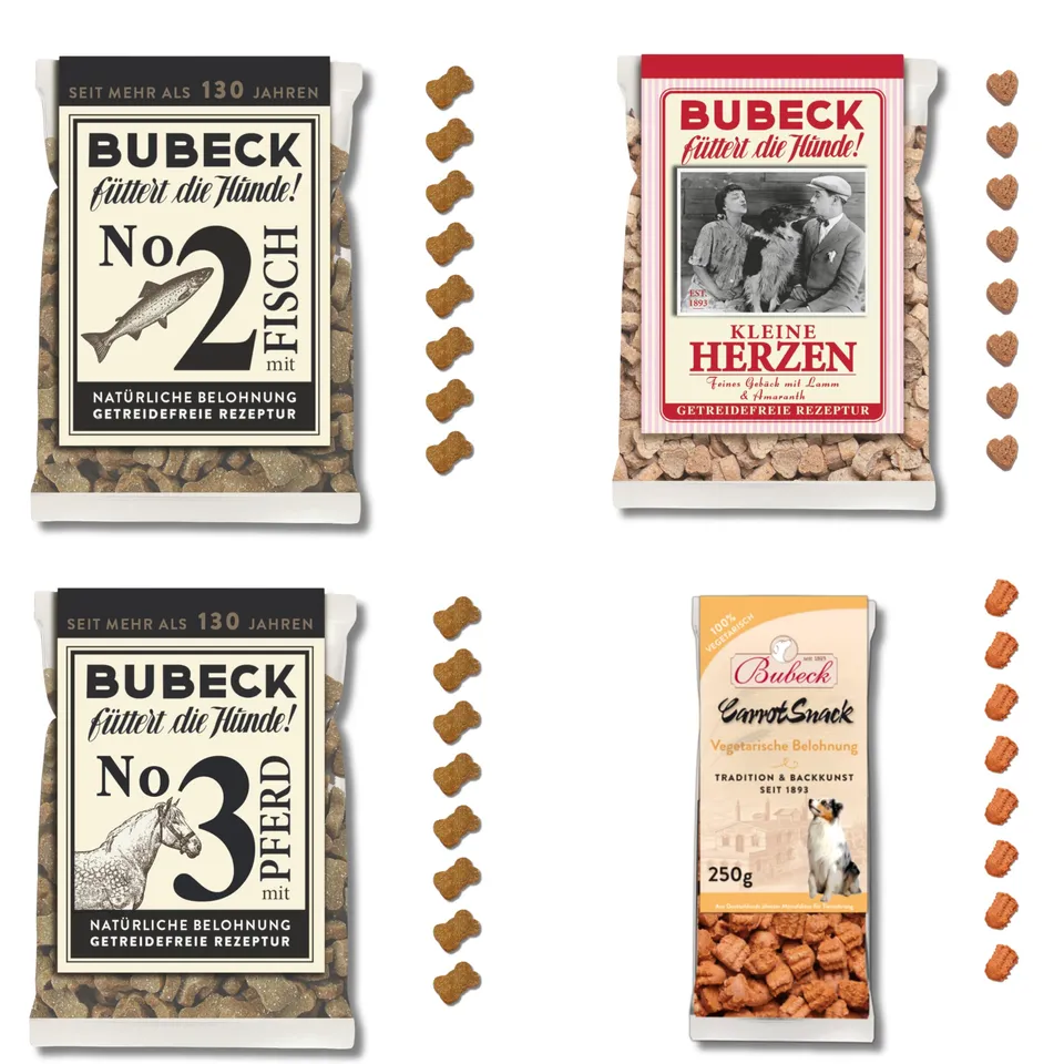 bubeck-hundekuchen-probierpaket-getreidefrei-fisch-pferd-lamm-4tlg image 1